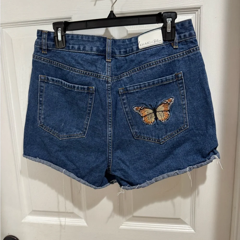 Khaki and Blue Sz 13 Denim Distressed Women's‎ Shorts
